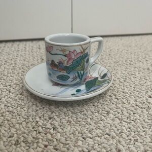 Vintage Mini Chinese Floral Porcelain Cup and Saucer